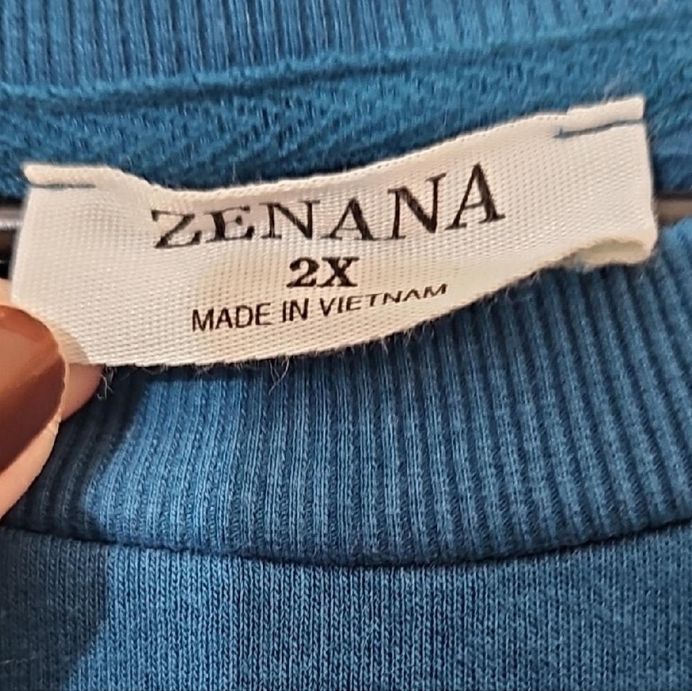 Zenana Outfitters Teal Crew Neck Sweater With Pockets Womens 2X - Picture 3 of 9